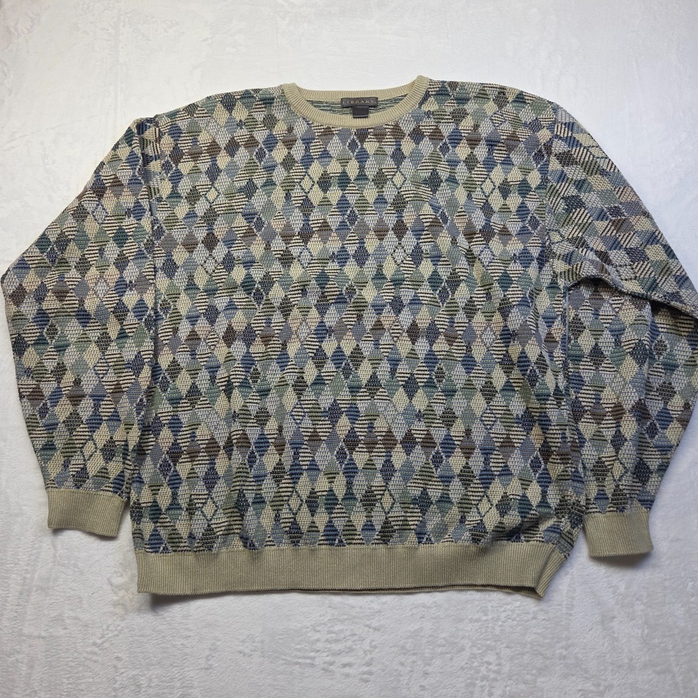 VTG USA Made Knit 3D Textured Grandpa‎ Sweater Sz XL Diamond Shapes Gorpcore